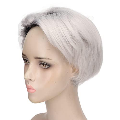 FILFEEL FILFEEL Silver Gray Men Wig, Fashion Short Curly Gray Gloomy Flaxen Men Wigs Looking Synthetic Hair Wig