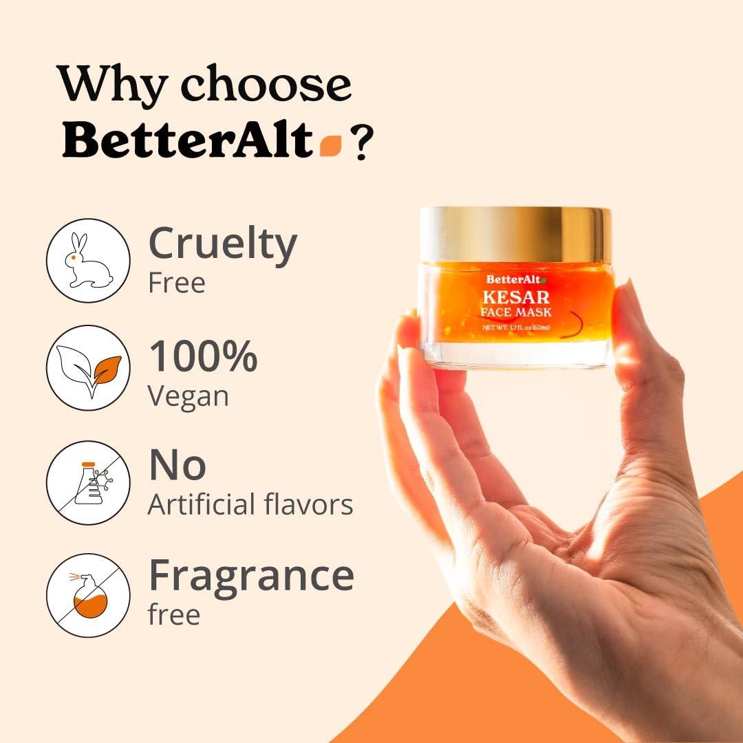 Better Alt Better Alt Kesar Face Mask for Nighttime Skin Care Ritual| with Turmeric, Saffron, Niacinamide, Green Tea Extracts| For Intense Hydration & Radiant Glow|100% Vegan & Cruelty Free, 50 ml