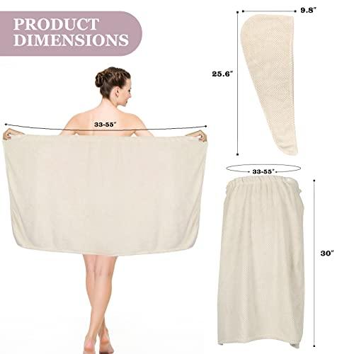 TOCOHO TOCOHO Women Microfiber Bath Wrap Towel and Hair Drying Towel - Adjustable Soft Body Wraps Dress with Hair Towel, Super Absorbent to Quick Drying Hair and Body (Khaki)