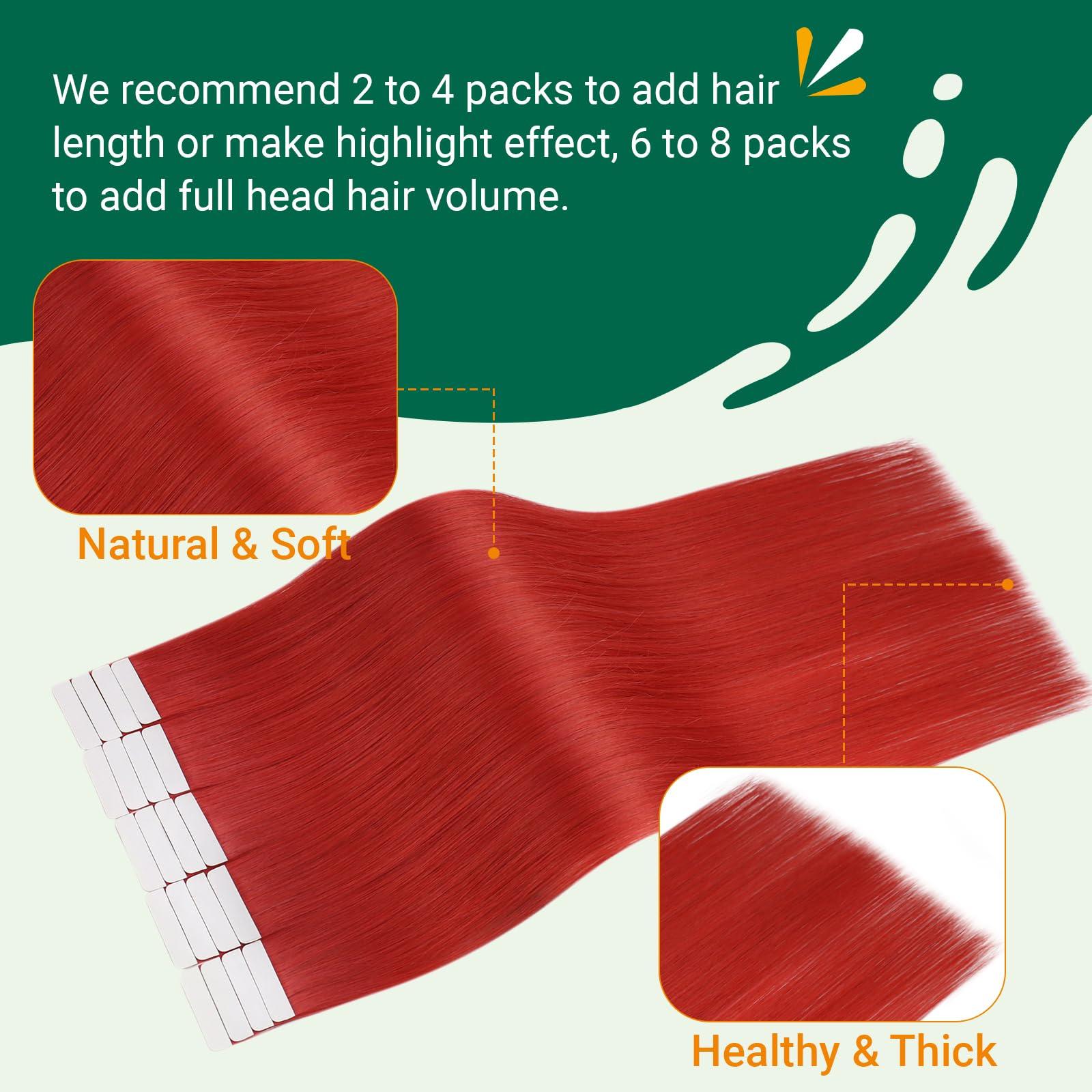 Easyouth Easyouth Tape in Hair Extensions Human Hair Red Tape in Extensions Remy Human Hair Red Hair Extensions Tape in for Fashion Women 14Inch 40g 20pcs