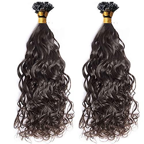 RJ HAIR Brazilian Sassy Loose Wave Flat Tip Hair Extension Human Hair Pre-Bonded Keratin Flat Tip Hair Extensions Natural Black /Brown Color (12inch 100strand, #1 Jet black)