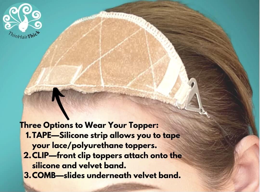 Thin Hair Thick Thin Hair Thick Wig Grip, Topper Grip, Wig band for keeping wigs in place, Velvet Wig Grip, Wig band grip, Hair pieces and wiglets, Bonus stay-put tab included. Patent-pending Wig Top Grip.