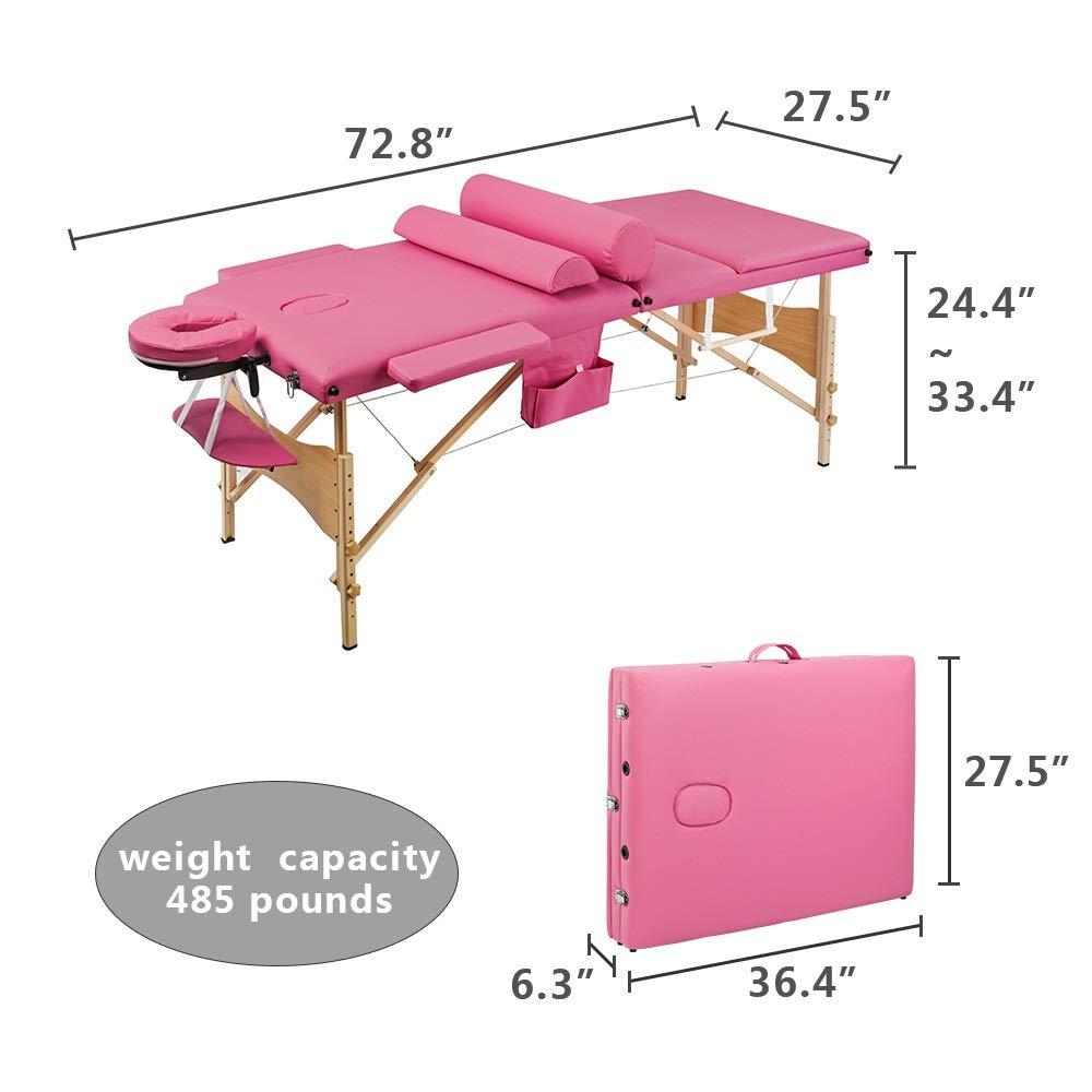 wjvnbah wjvnbah Chairs Pink 3 Sections Folding Portable Beauty Massage Table Set 70CM Wide