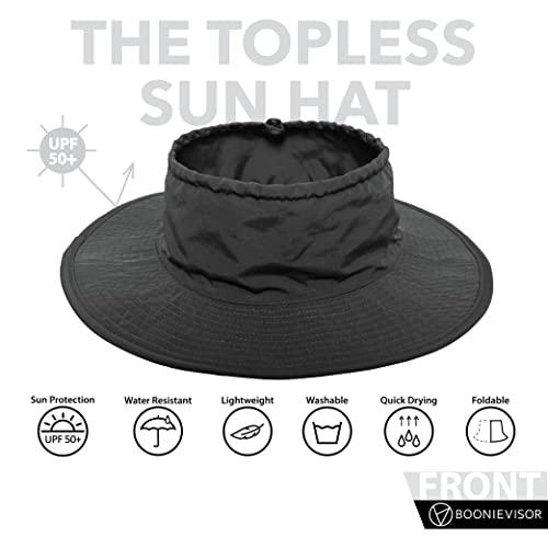 BOONIEVISOR BOONIEVISOR Topless Sun Hat Wide Brim for Ponytail, Curly Hair, Messy Bun, Dreadlocks (Black)
