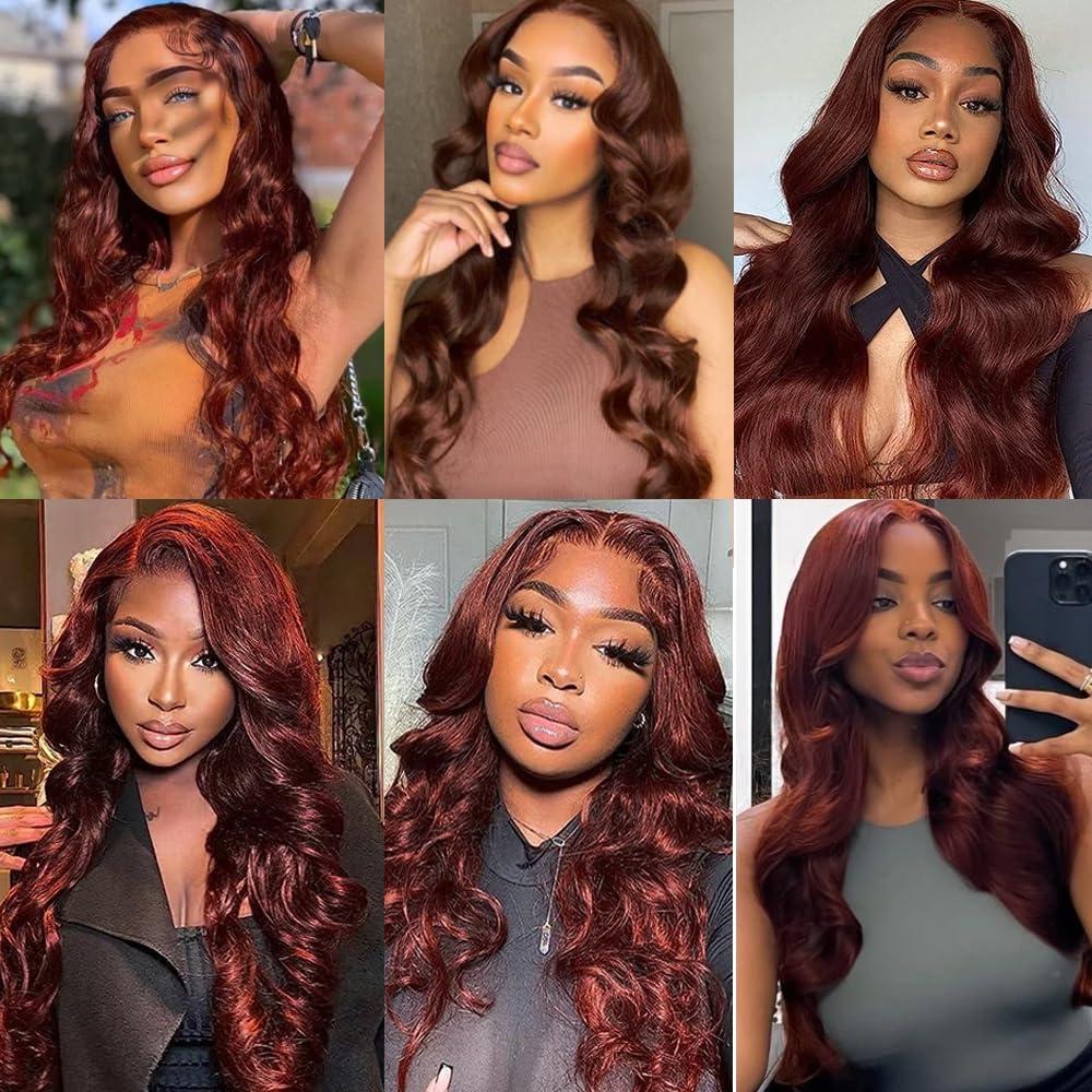 Lukcttr Copper Brown Bundles Color #33 Body Wave Human Hair Bundles Brazilian Virgin Hair 14 14 14 Inch Reddish Brown Body Wave Bundles Human Hair #33 Copper Red Bundles
