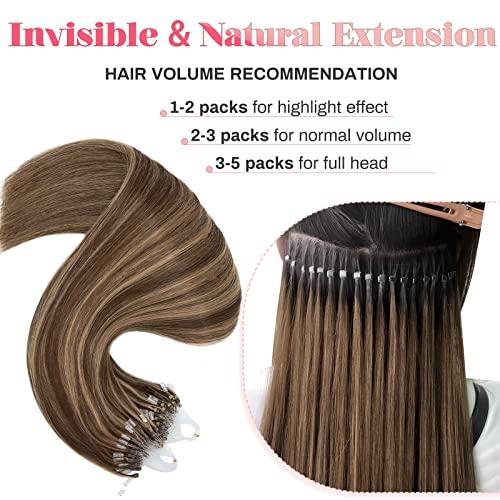 MY-LADY MY-LADY Microlink Hair Extensions Microbead Human Hair Extensions 18 Inch Micro Loop Blonde Hair Extensions Real Human Hair Medium brown mix Dark Blonde Cold Fusion Extensions Micro Link #4/27