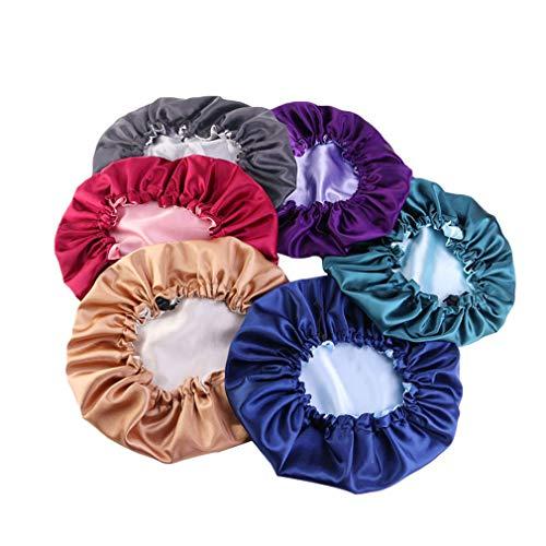 YAENEVE Adjustable Satin Bonnet Cap Night Sleep Hat Beauty Salon Comfortable Sleeping Bonnet for Curly hair,Navy+Light Blue