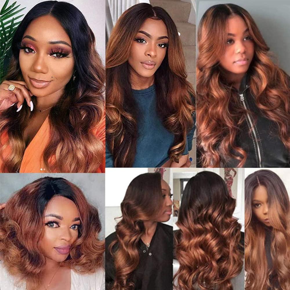 ZevPiul Ombre Body Wave Bundle 1b/30 Human Hair Bundles 8A Brazilian Virgin Brown Human Hair 3 Bundles 18 20 22 Inch Two Tone Dark Roots to Brown Bundles Human Hair Extensions