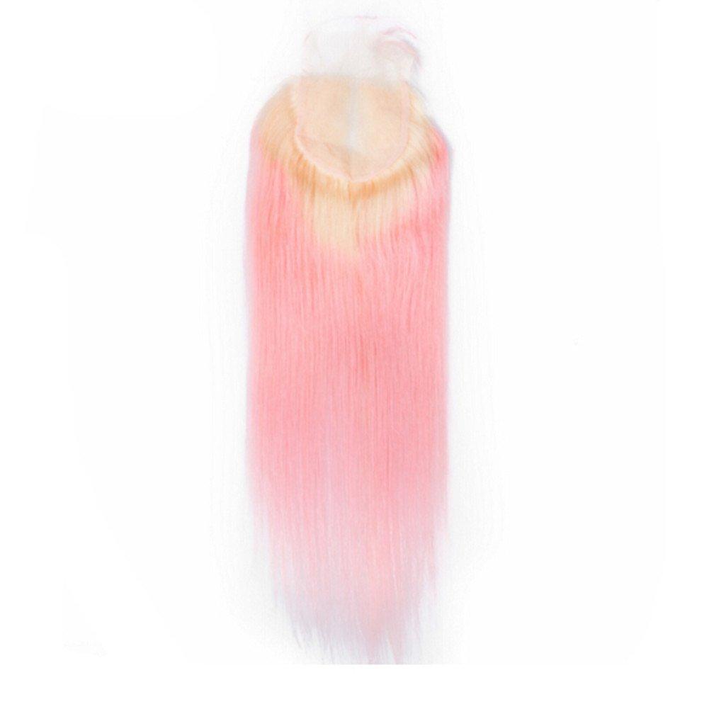Ruma Hair Ruma Hair #613/Pink Dark Roots Ombre Human Hair Extensions With 4x4 Lace Closure 4Pcs Lot Two Tone Blonde and Pink Ombre Virgin Hair Silky Straight 3 Bundles With Top Closure (22 with 24 26 28)