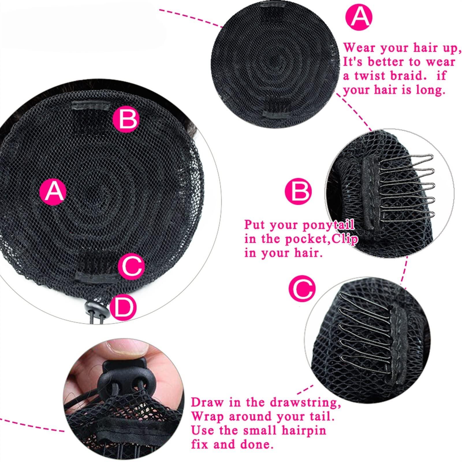 FEELIN Bun Hair Pieces for Women 12-26 Inches Afro Curly Ponytail Hair Extensions with Drawstring Hair Comb Wig Brazilian Real Hair for Black Women Messy Bun Hair Piece ( Color : Black , Size : 16Inch 100g )