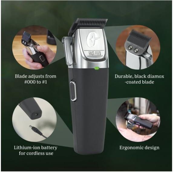 Oster Oster Professional Fast Feed Cordless Clipper Black, Clippers Ideal for Cutting and Fading All Hair Types, Including Thick, Thin, Tangled, Wet, or Dry
