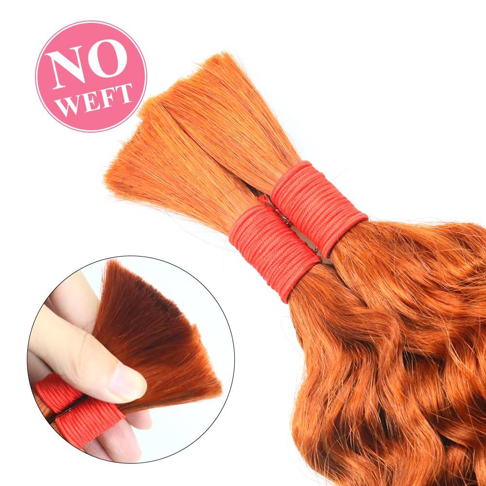 Shining Girl Deep Wave Bulk Human Hair for Braiding No Weft 100 g (1 Pack-2 Bundles) 100% Unprocessed Brazilian Virgin Human Hair Bulk Human Braiding Hair For BOHO Braids Curly Deep Bulk 18 inch Ginger Orange #350