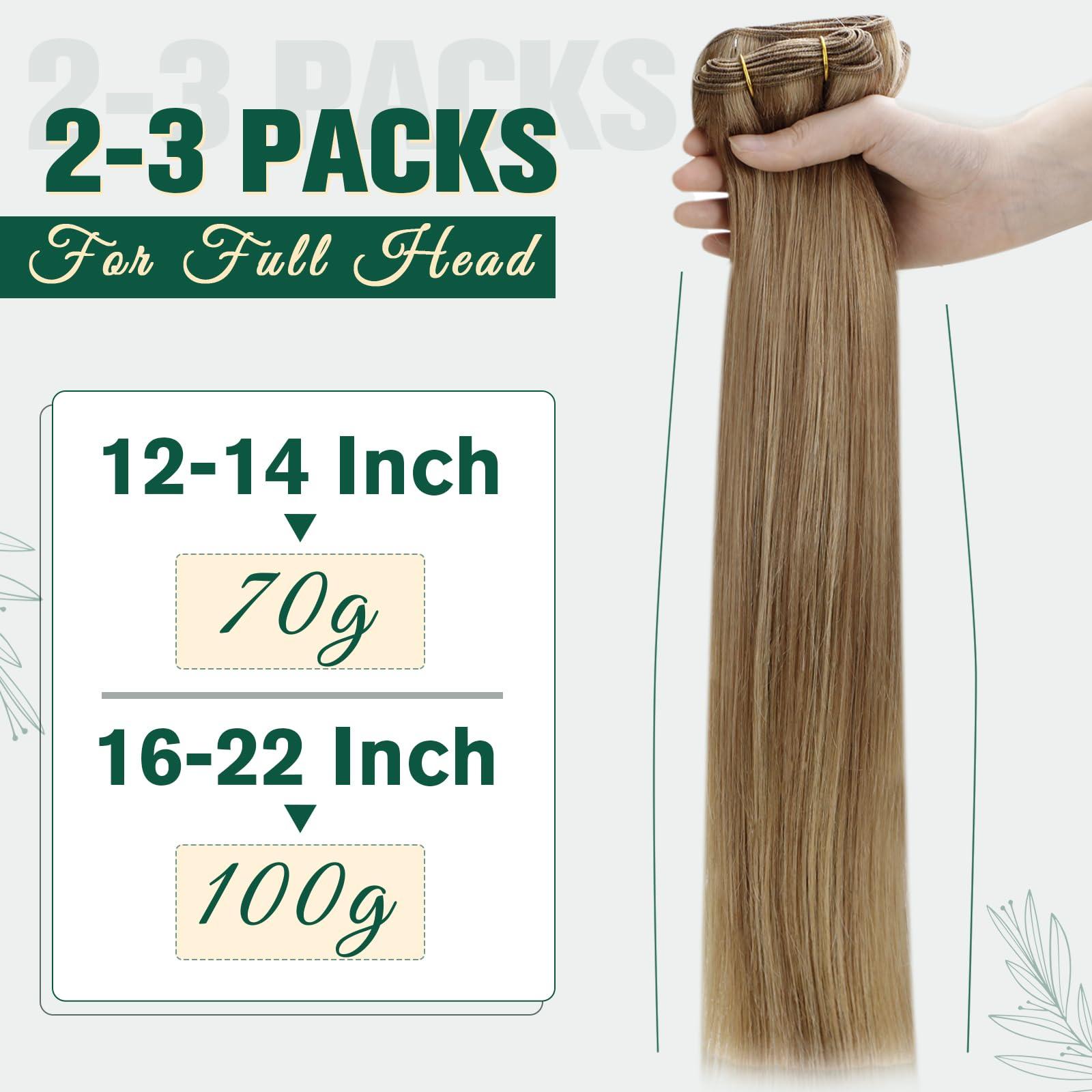 RUNATURE RUNATURE Bundles Dark Blonde Hair Weft Extensions Human Hair Straight Clip in Hair Extensions 18 Inch