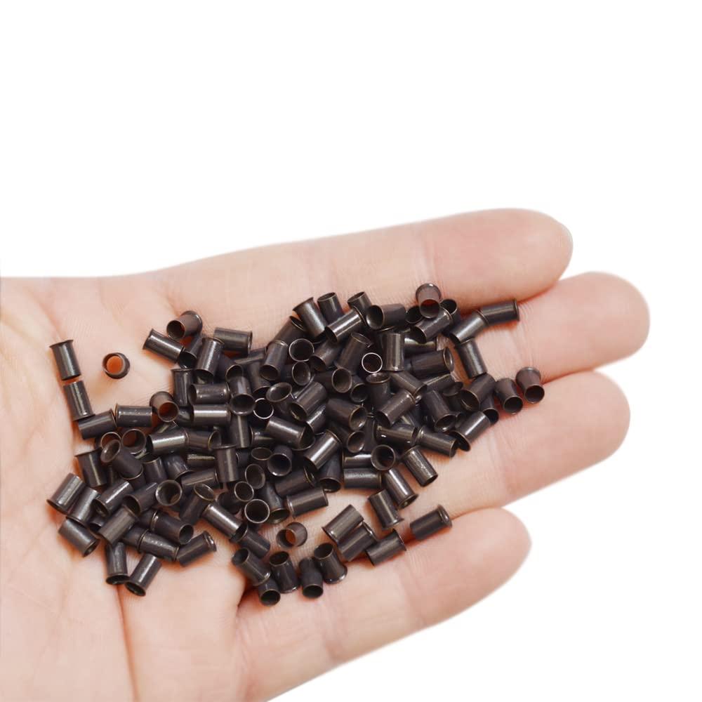 YANTAISIYU 500 Pcs Flare Euro Lock Copper Tubes Micro Rings Links Beads for I-Tip Human Hair Extensions 3.4x3.0X6.0mm (Dark brown)