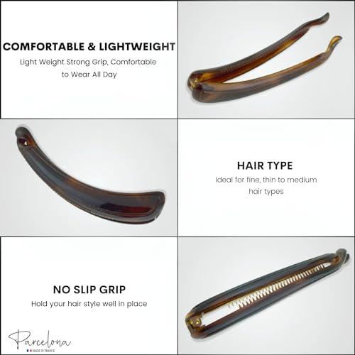 Parcelona Parcelona French Plain Curve 4 1/4 Tortoise Shell Brown Celluloid French Banana Hair Clip Flexible Ponytail Holder Fashion Durable Styling Paris Hair Accessories for Women, Made in France