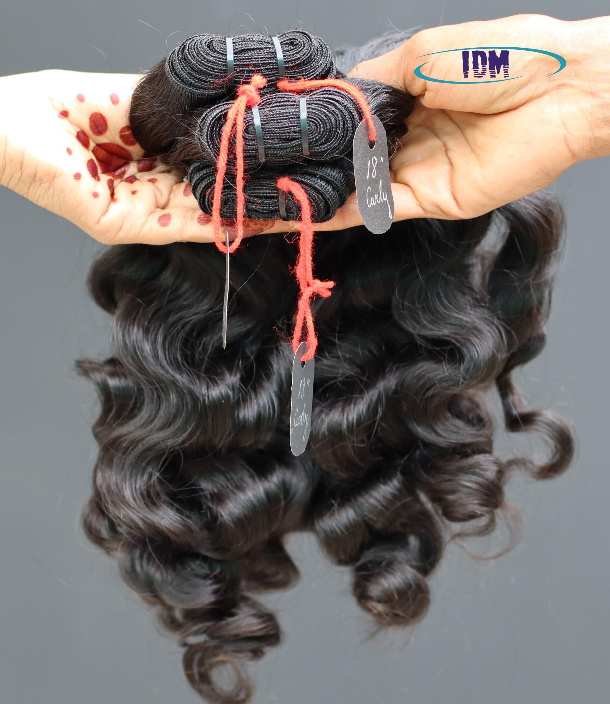 IDM INDIA IDM 14” Curly 2 bundles raw indian bundles human hair indian natural curly single donor hair
