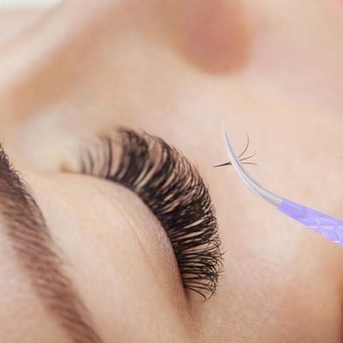 CL CAMILLASH Fiber Tip Lash Tweezers For Eyelash Extension Tweezers Professional Artist Tech Work Kit Tools,Best Volume Eyelash Lashes Extensions Purple Tweezers Precision Supplies(Curved)