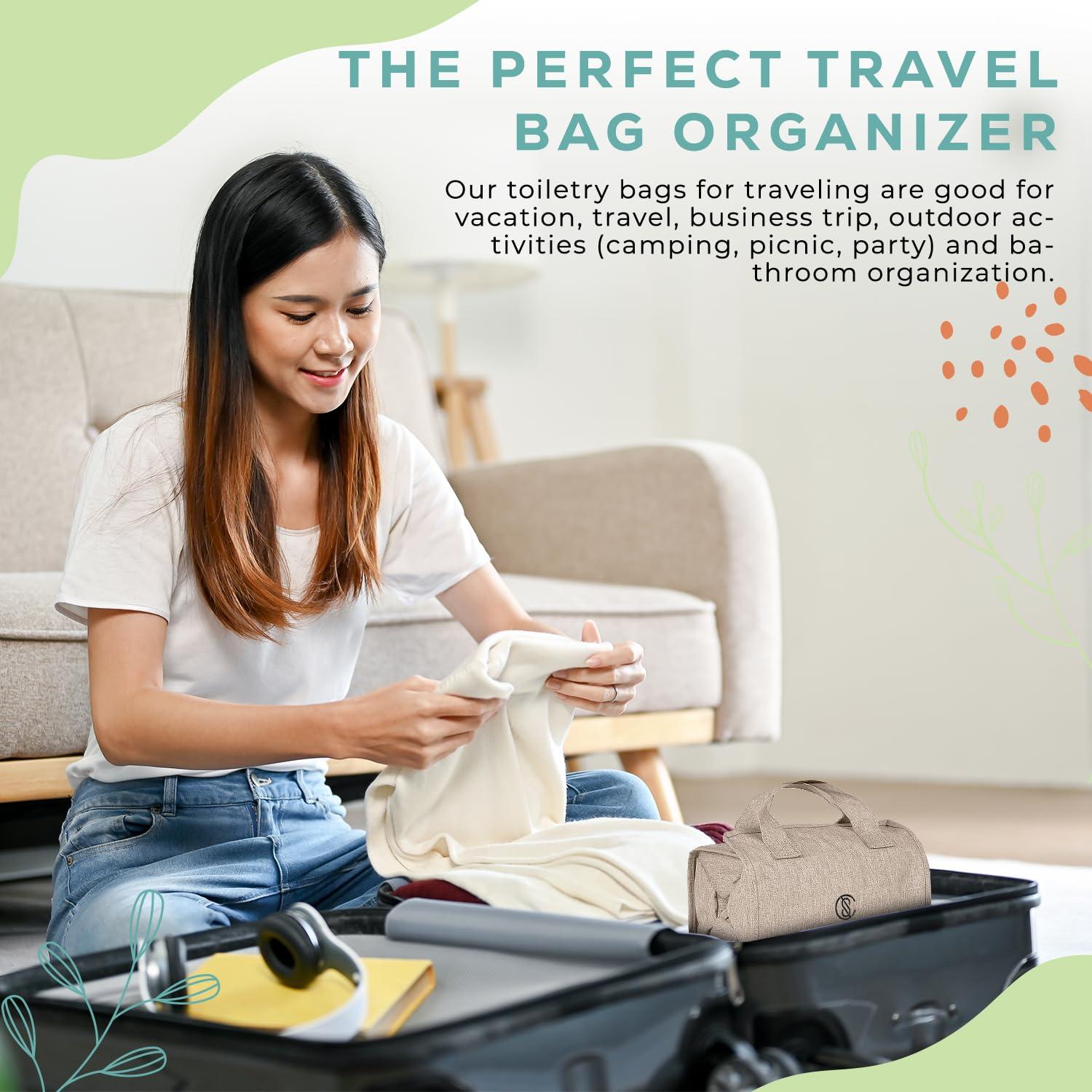 Ceshain 4-in-1 Hanging Toiletry bag - Roll-Up Makeup Bag - 4 Detachable PVC Zip Pouches 600D Oxford Fabric, Versatile Travel Toiletry Organizer Bag - Makeup, Cosmetics, First Aid, Medicine Personal Care,