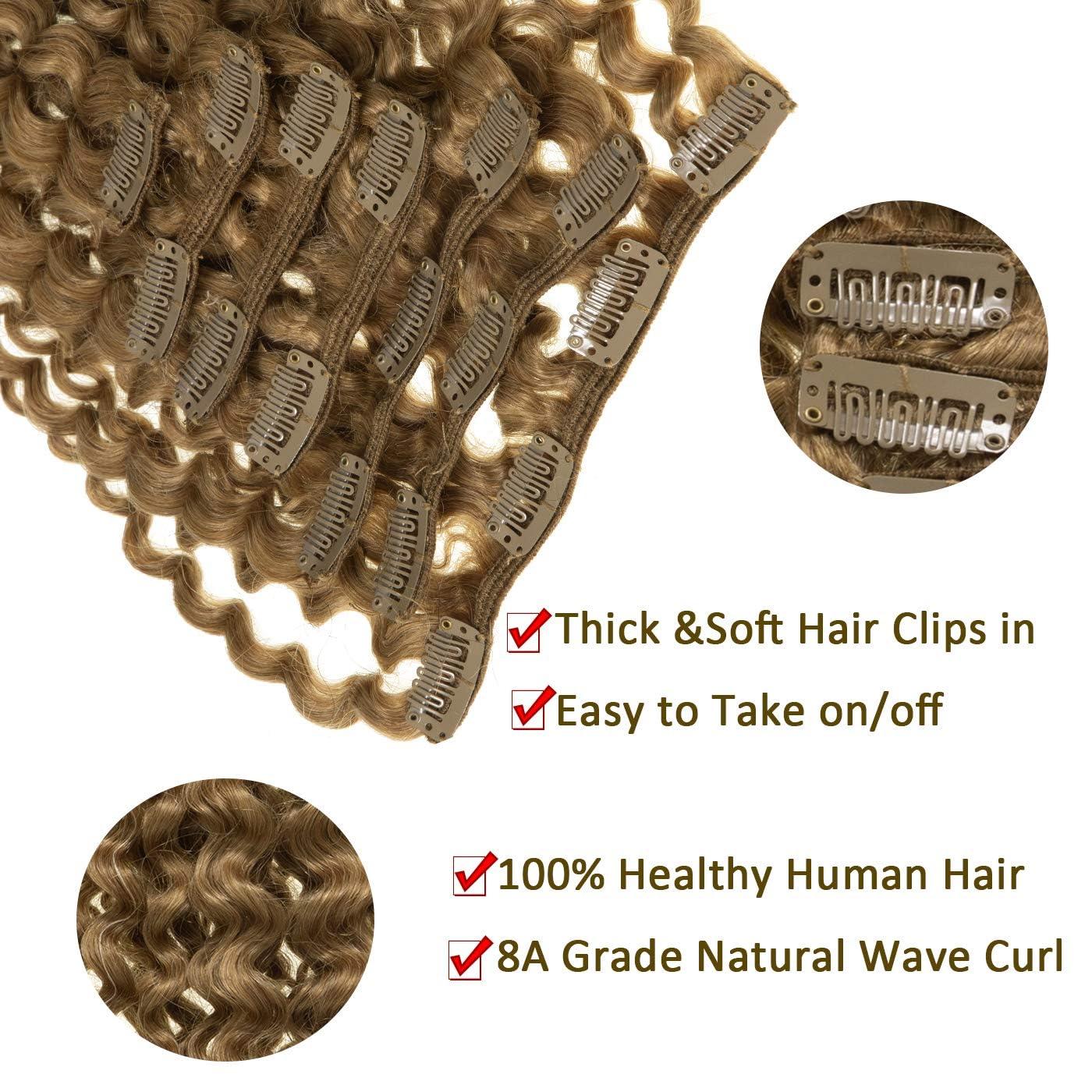 Anrosa Anrosa Clip in Human Hair Extensions Jerry Curly Full Head 3B 3C Curly Clip In Hair Extensions Strawberry Blonde Remy Human Hair Curly Hair Extensions for Black Women 18 Inch 120g 7 Pieces