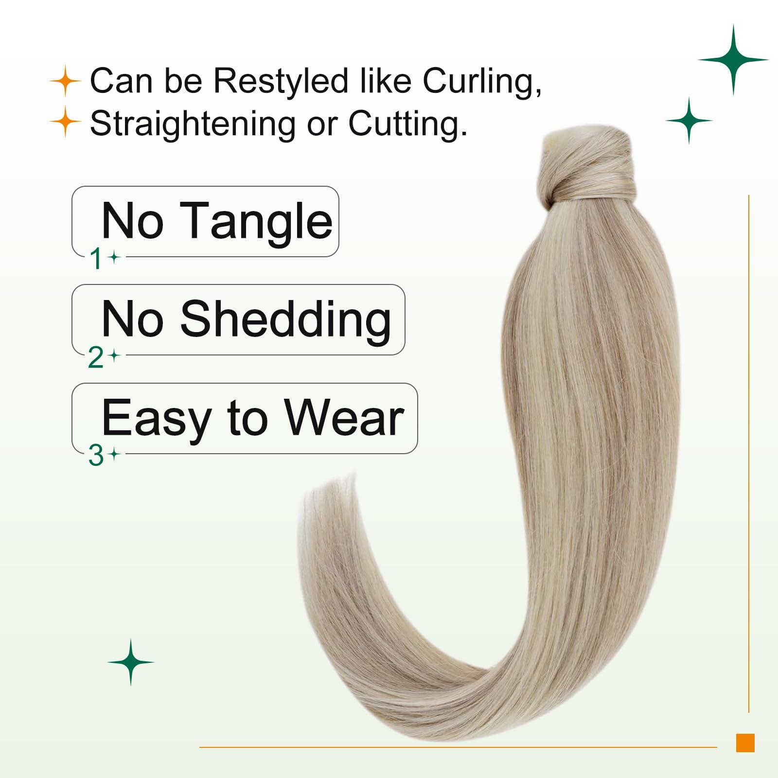 Easyouth Easyouth Blonde Ponytail Extensions Human Hair Natural Pony Tails Hair Extensions Ash Blonde Highlighted Bleach Blonde Hair Extensions Ponytail Blonde 20Inch 80g #18P613