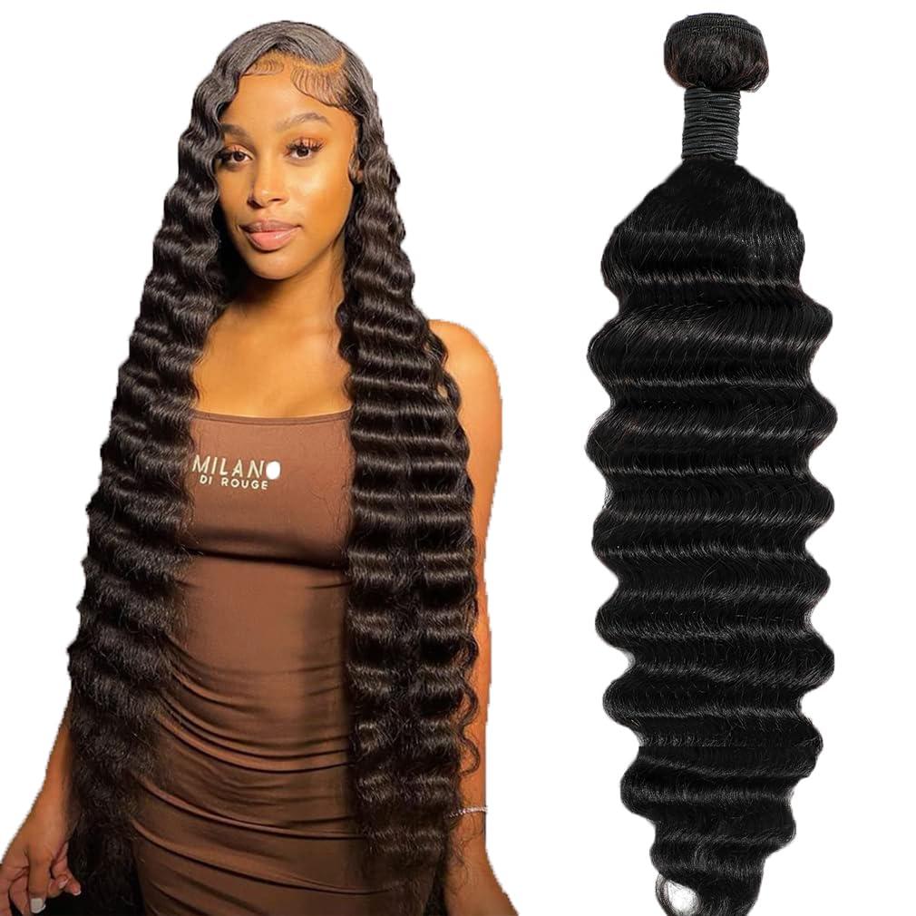 Uesoels 22 Inch Hair Bundles Loose Deep Wave Bundles 12A Raw Human Hair Bundles 100% Unprocessed Virgin Human Hair Single Bundles Natura Black Color Hair Extensions