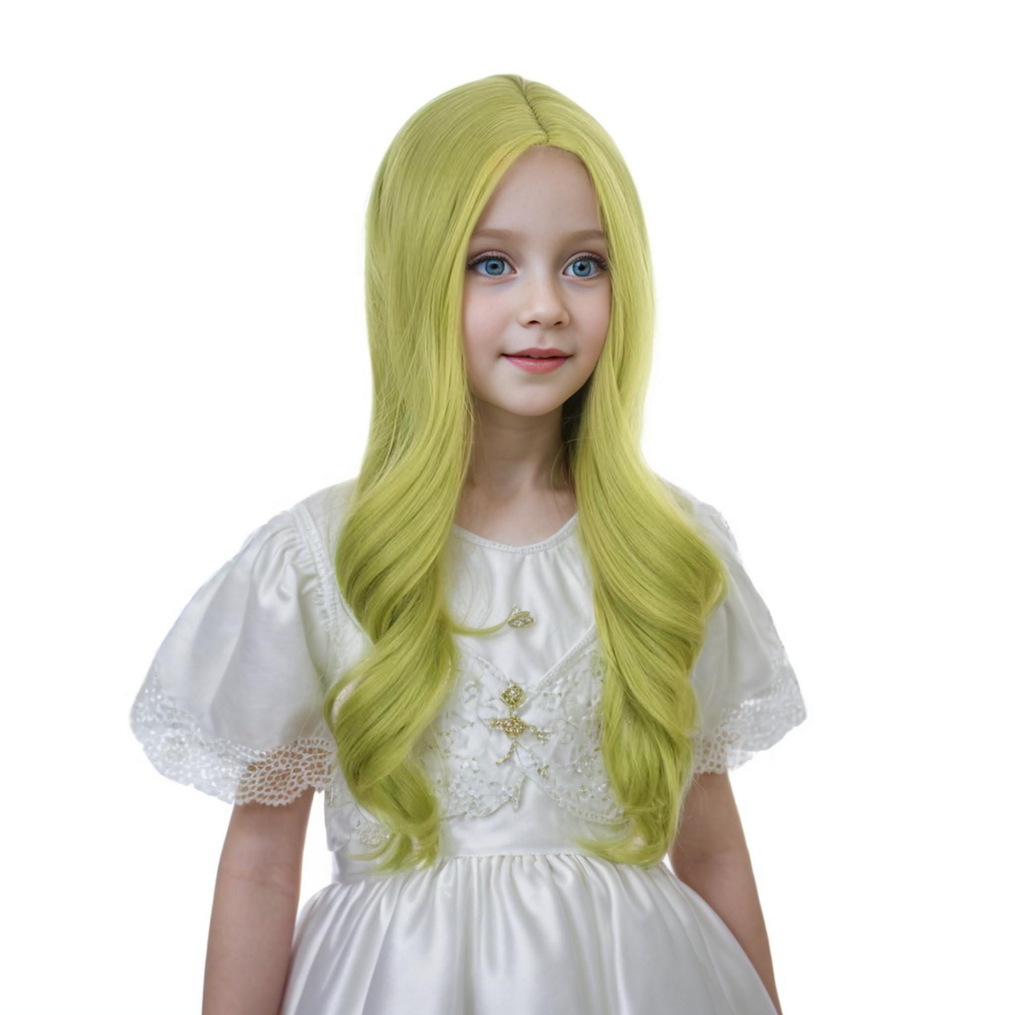 Ufindcos Ufindcos Green Wig for Kids Long Wavy Curly Avocado Green Hair Wigs for Child Green Wig for Girls Middle Part Natural Looking Synthetic Wig with Wig CapAvocado Green
