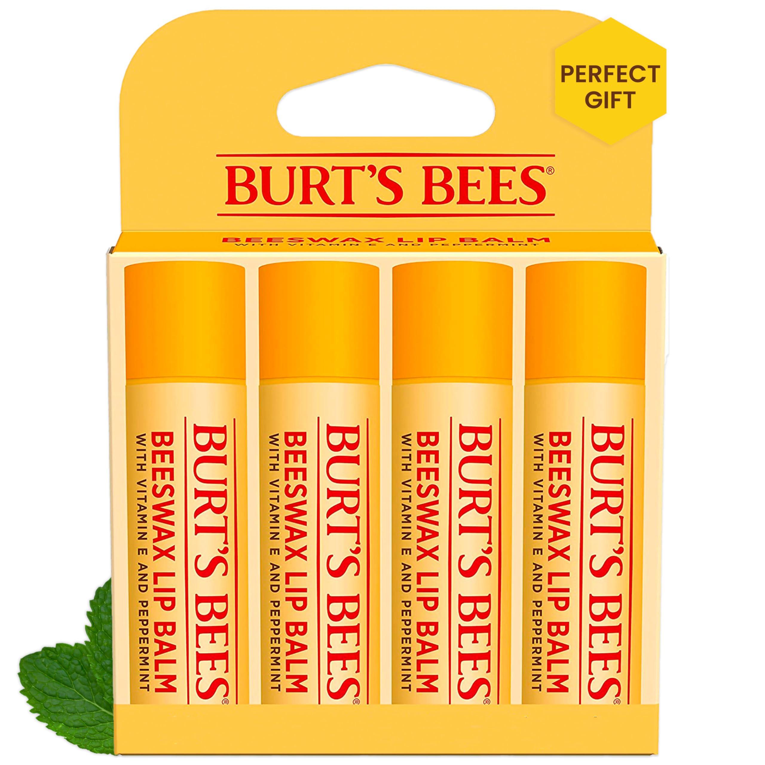 Burt\'s Bees Burt\'s Bees Rescue Lip Relief Lip Balm 3 Tubes 0.35 oz & Beeswax Lip Balm Mothers Day Gifts 4 Tubes 0.15 oz