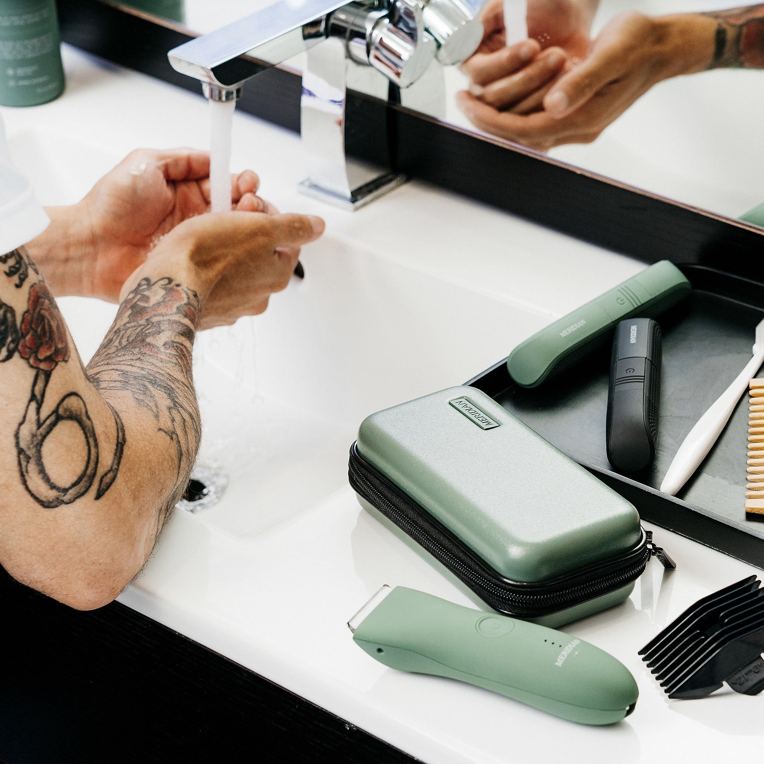 MERIDIAN MERIDIAN Body Hair Trimmer for Men Balls, Bikini Trimmer and Hard Case - Sage