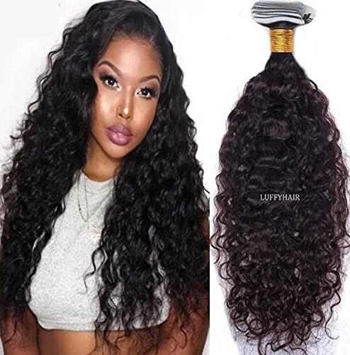 RJ HAIR Water Wave Tape in Hair Extensions 40 Pieces Full Head Brazilian Human Hair invisible Seamless Skin Weft (24inch 40Pieces, #27(Honey Blonde))