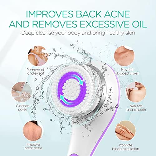 VOYOR VOYOR Electric Body Brush Back Scrubber for Shower Rechargeable Exfoliating Bath Brush Powered Shower Brush with Non-Slip Long Handle Deep Cleansing, Exfoliation, Massaging Spin Brush BC100 (Purple)