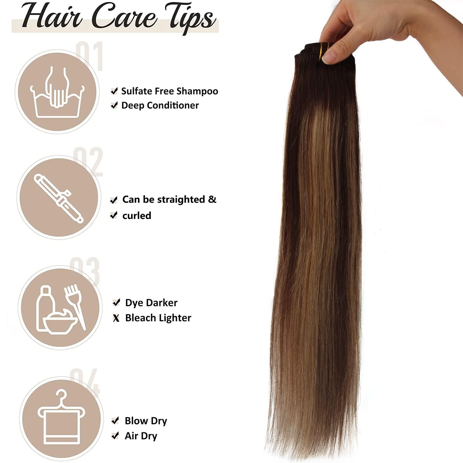 OiMiGO Human Hair Extensions Clip in, 5pcs 70g Chocolate Brown to Strawberry Blonde, OiMiGO Ombre Clip ins Hair Extensions Real Human Hair Straight Natural Hair Extensions with 12 Clips (#4T4P27,22Inch)