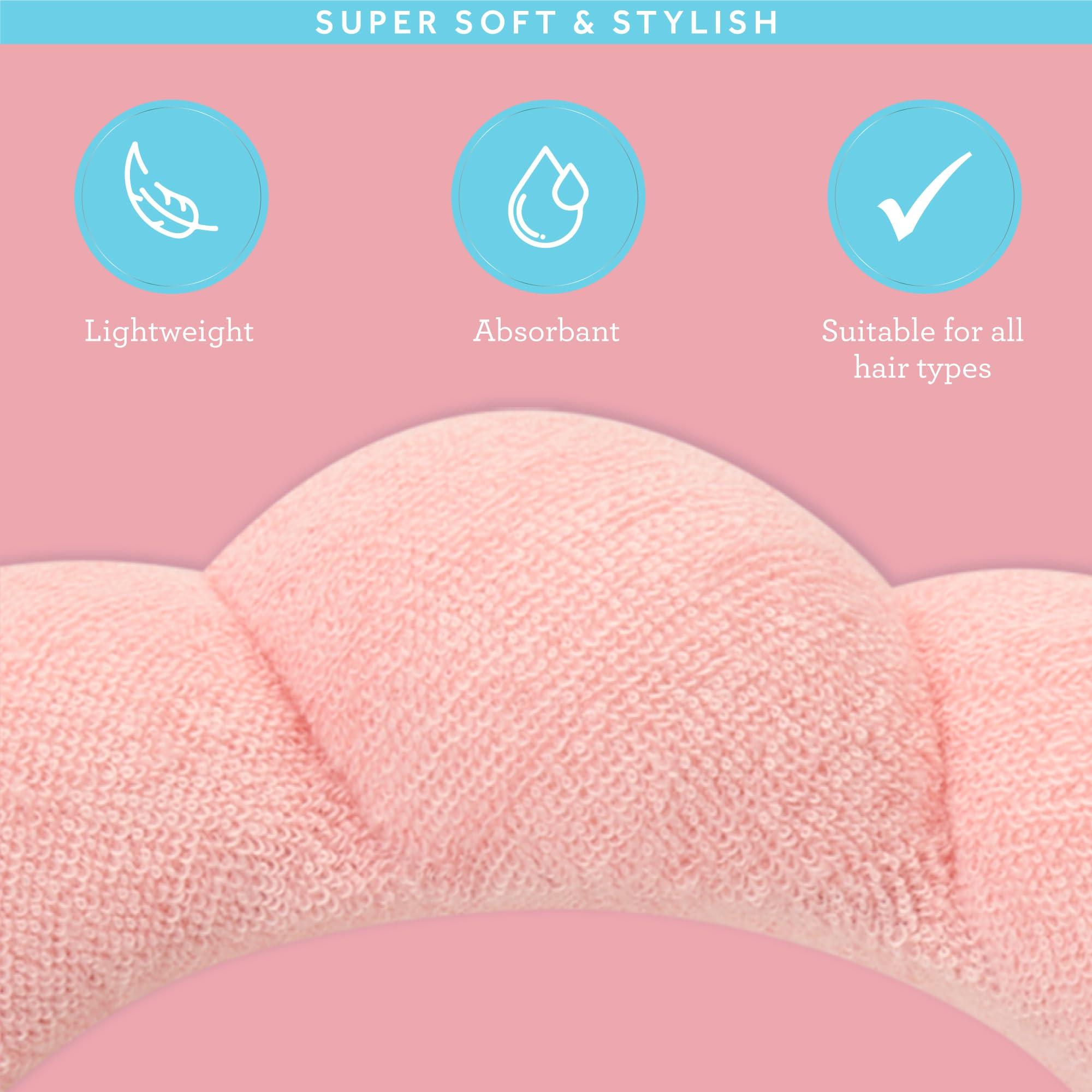 Bliss Bliss Women\'s Spa Headband - 2 Pack Microfiber Makeup Bubble Headband - Puffy Hair Band for Washing Face, Facials, Skincare, Shower, Size, Orange/Purple