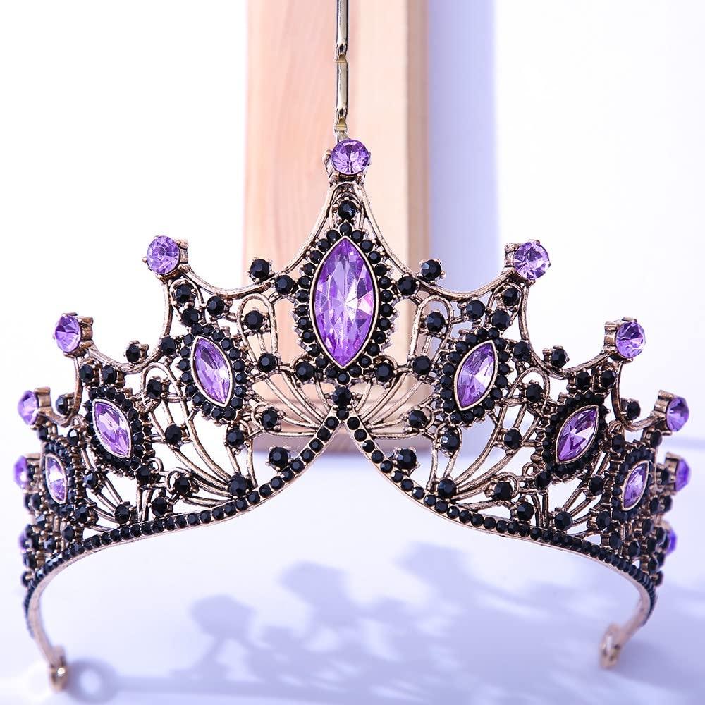 TRU65 TRU65 Black Tiara Crown For Wedding Birthday Party Hair Jewelry Queen Bridal Purple Crystal Crown Hair Accessories (gold purple)