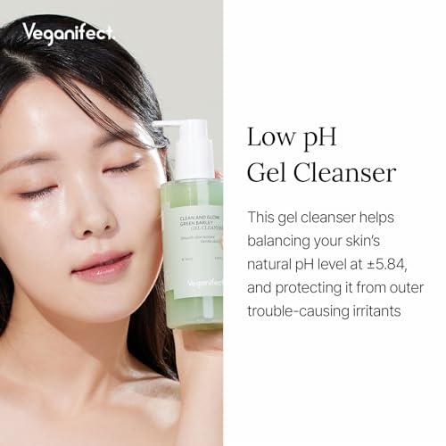 VEGANIFECT VEGANIFECT Clean and Glow Green Barley Gel Cleanser, Vegan Certified, Hydrating, Improving Skin Texture, Plant Based Oil, 6.93 Fl Oz
