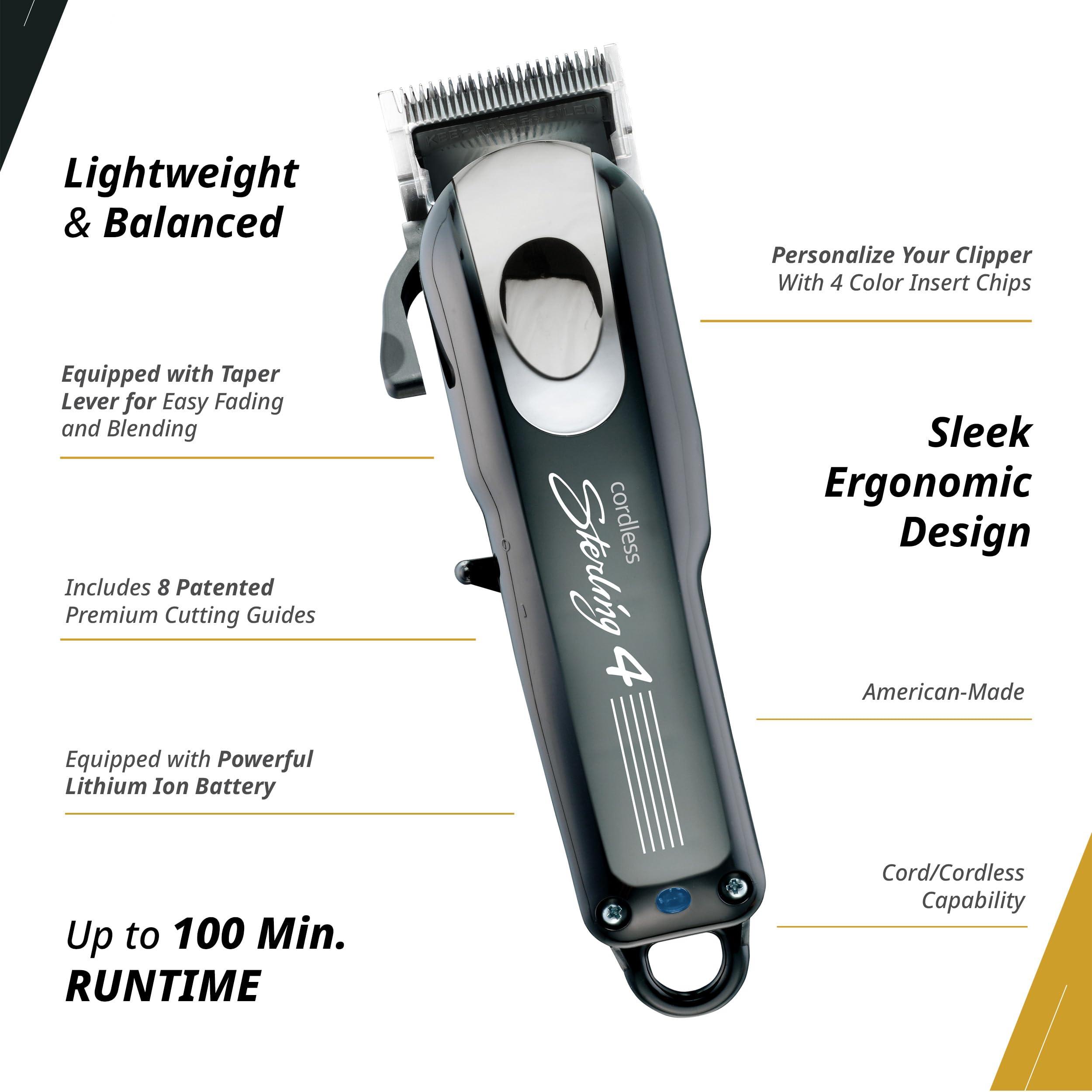Wahl Professional Wahl Professional Sterling 4 Cordless Clipper Lithium Ion 100 Minute Run Time Taper Lever 8 Cutting Guides Silver