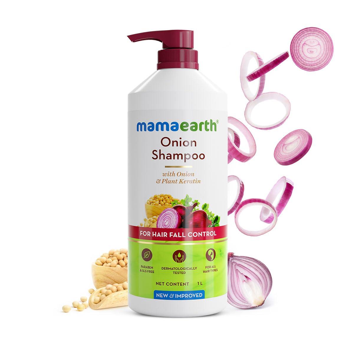 MAMAEARTH MAMAEARTH Onion Shampoo for Hair Growth & Loss Control | Moisturizing Gentle Scalp Cleanser with Plant Keratin | Sulfate & Paraben Free | 33.81 Fl Oz (1L)