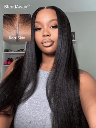 Beauty Forever Beauty Forever 5x5 Thin HD BlendAway Lace Closure Glueless Human Hair Wigs Yaki Straight with Bye Bye Knots Pre Cut Pre Plucked Front Wig Bleached Knots Match All Skin Tones 180% Density 22inch