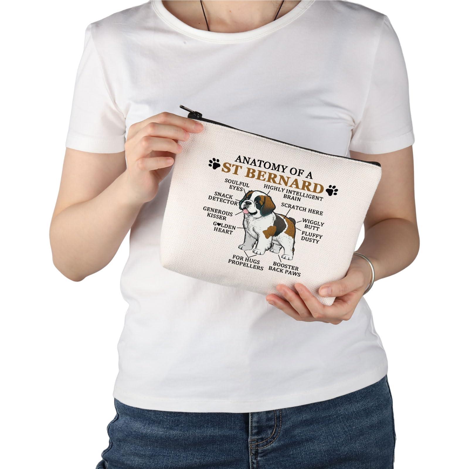 PWHAOO PWHAOO Saint Bernard Lover Gift Anatomy Of A St Bernard Makeup Bag Saint Bernard Owner Cosmetic Bag St Bernard Mom Gift Dog Lover Gift (Anatomy Of A St Bernard M)