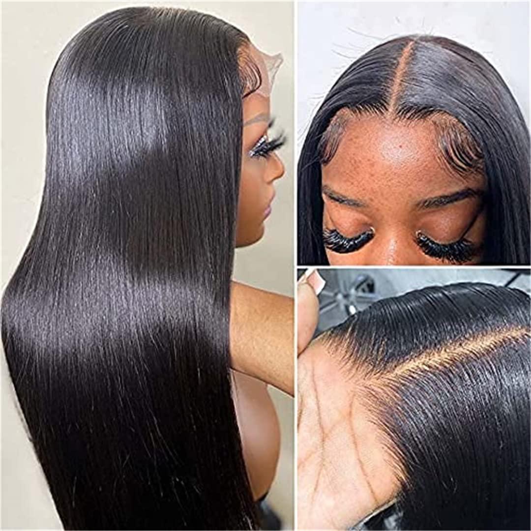 Sweejim Silk Straight 4X4 Silk Lace Wig For Women Natural Black Synthetic Lace Closure Wig Glueless Heat Fiber Silk Base Wigs 18inch
