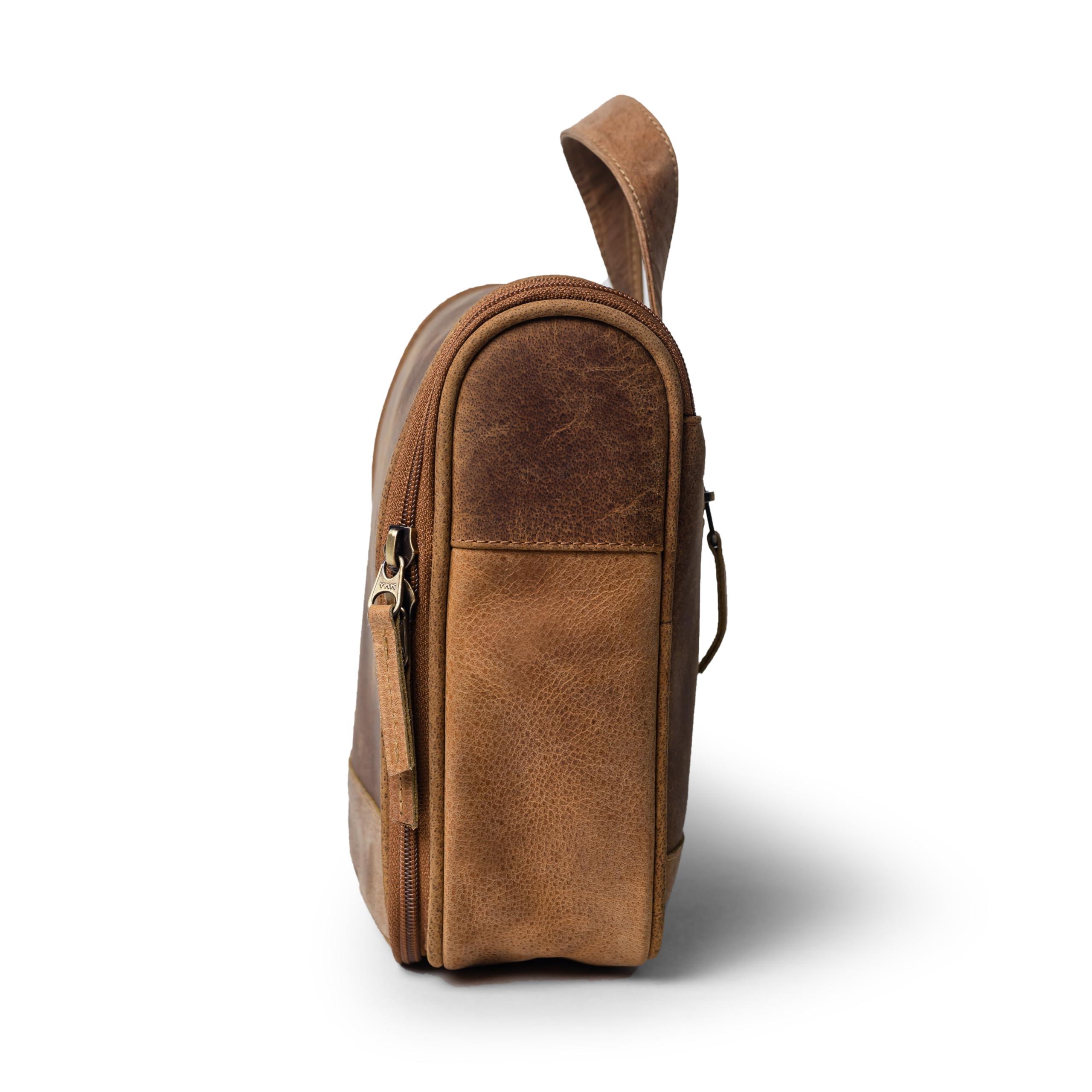 L LEATHERESQUE L LEATHERESQUE Lincoln Genuine Buffalo Pull-up Leather Hanging Toiletry Bag Dopp Kit Shaving Kit Cosmetics Bag Travel Case