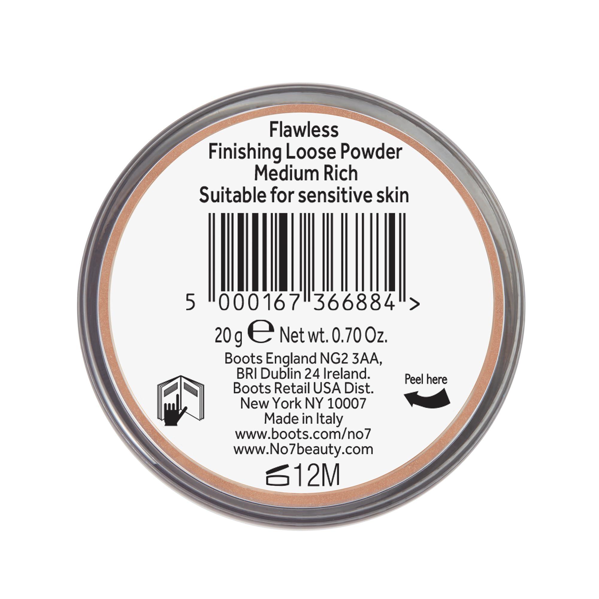 No7 No7 Flawless Finish Loose Powder - Medium Rich - Loose Finishing Powder - Makeup Setting Powder with Matte Finish for All Skin Tones - All Skin Types Including Oily Skin