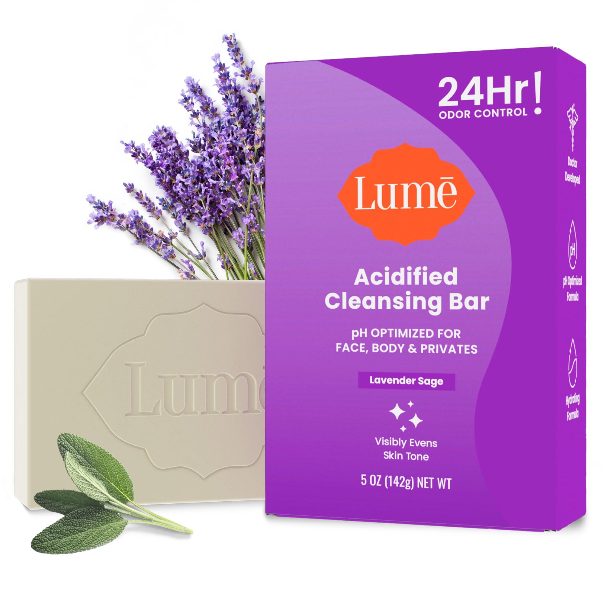 Lume Lume Acidified Body Cleansing Bar - 24 Hour Odor Control - Removes Odor Better than Soap - Moisturizing Formula - Formulated Without SLS and Parabens - OB/GYN Developed - 8.5 ounce (Lavender Sage)