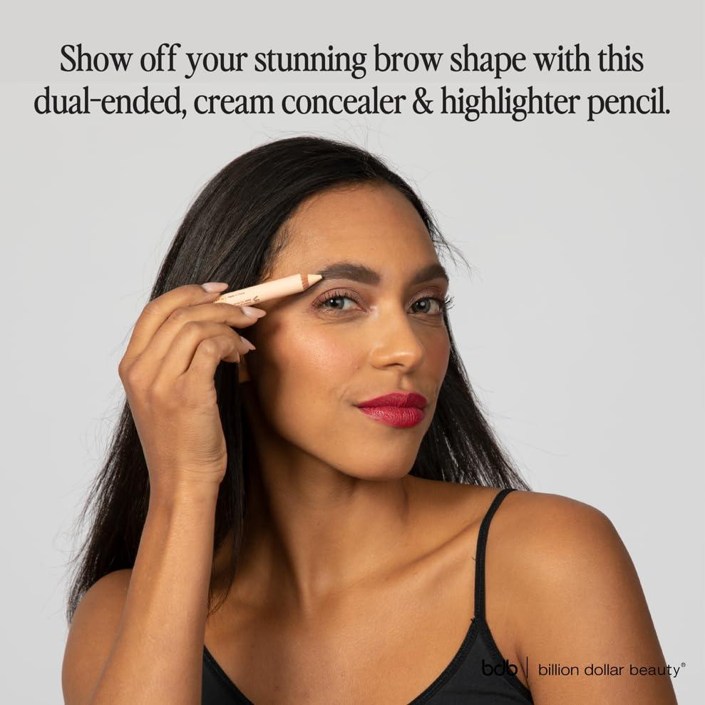 billion dollar brows Billion Dollar Brows Duo Brow Highlighter & Concealer Pencil for Lifting and Highlighting Eyebrows, Creamy Matte Brow Shaper Definer (Duo Pencil + Sharpener)