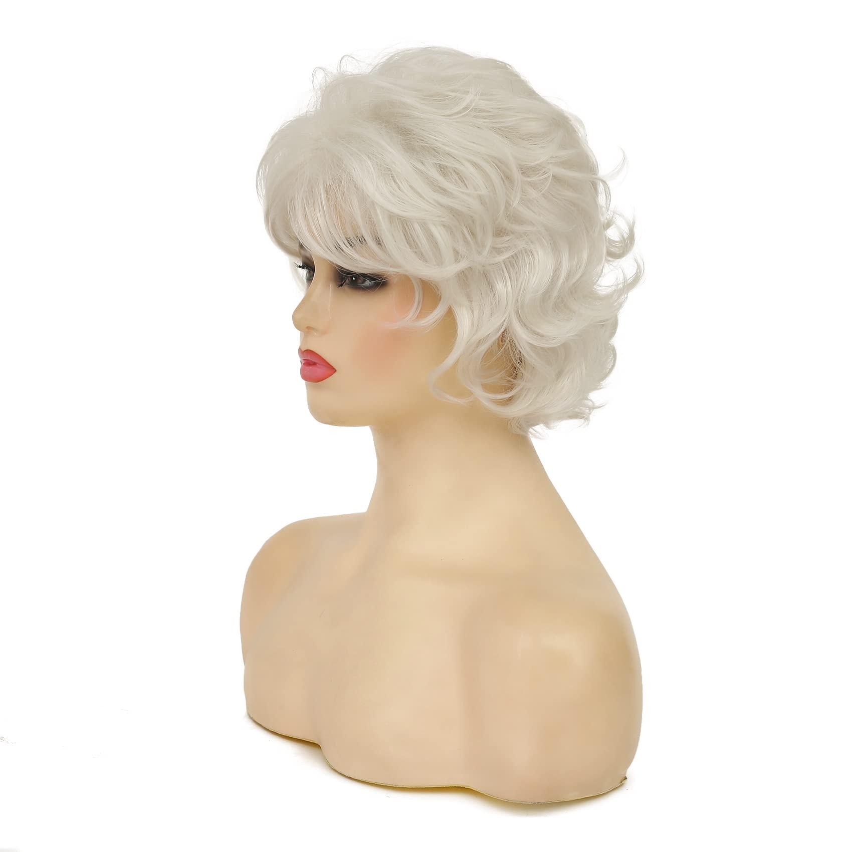 Beweig Beweig Short Curly White Wigs for Women Fluffy Natural Looking Synthetic Hair Daily Wigs for Old Ladies