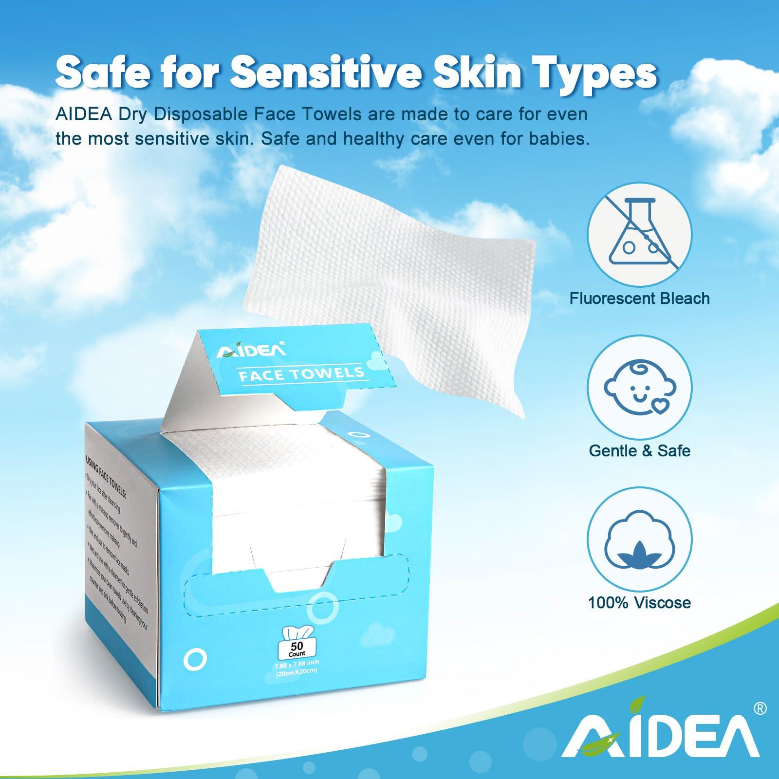 AIDEA AIDEA Face Towels Disposable-50Ct, Clean Facial Towels Face Cloths, Facial Cleansing Wipes for Sensitive Skin, Face Towelettes for Makeup Removing, Nursing, Travel, Dry Face Wipes