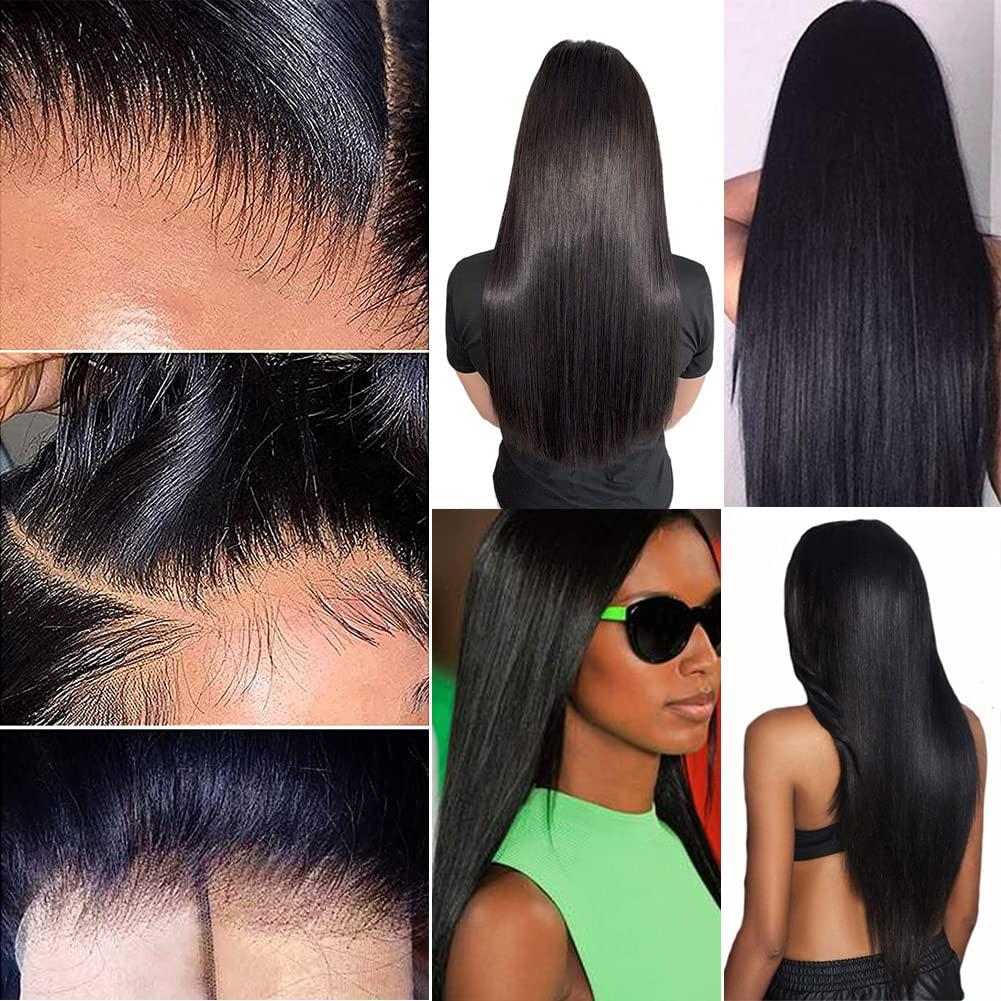 INLUV Straight 4x4 Lace Closure Only Three Part Lace Frontal Closure Unprocessed Brazilian Human Hair Closure HD Transparent Swiss Lace Closure with Baby Hair Natural Black Color (14 inch)