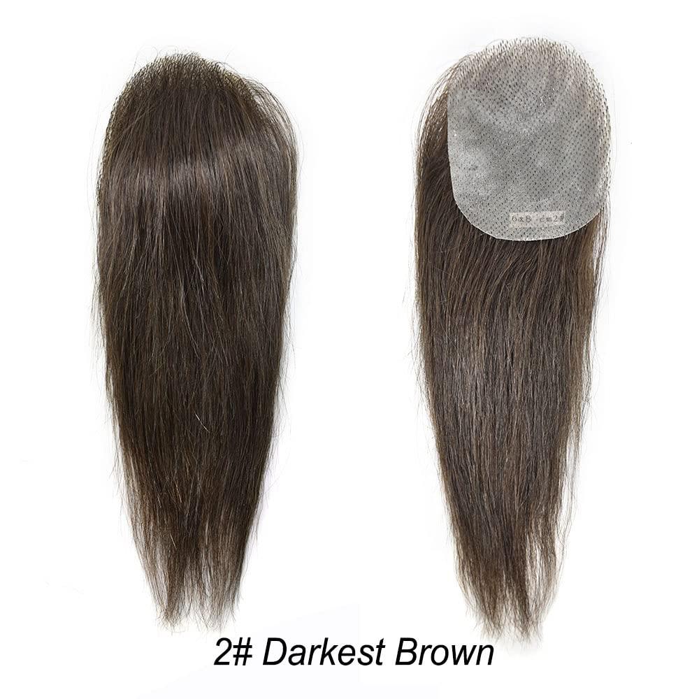 Right Hair Bald Spot Hair Patch For Men V-Looped Remy Human Hair Patch For Bald Spot Natural lookimg Hair Replacement Unit Thin Skin Hair Piece for Bald Spot Hair Systems (#2 DARKEST BROWN, 4cm X 8cm - 6 INCH)