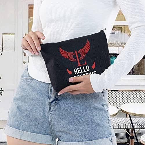 LEVLO LEVLO Lucifer TV Show Cosmetic Make Up Bag Lucifer Morningstar Gift Hello Detective Lucifer Makeup Zipper Pouch Bag For Women Girls (Hello Detective Black)
