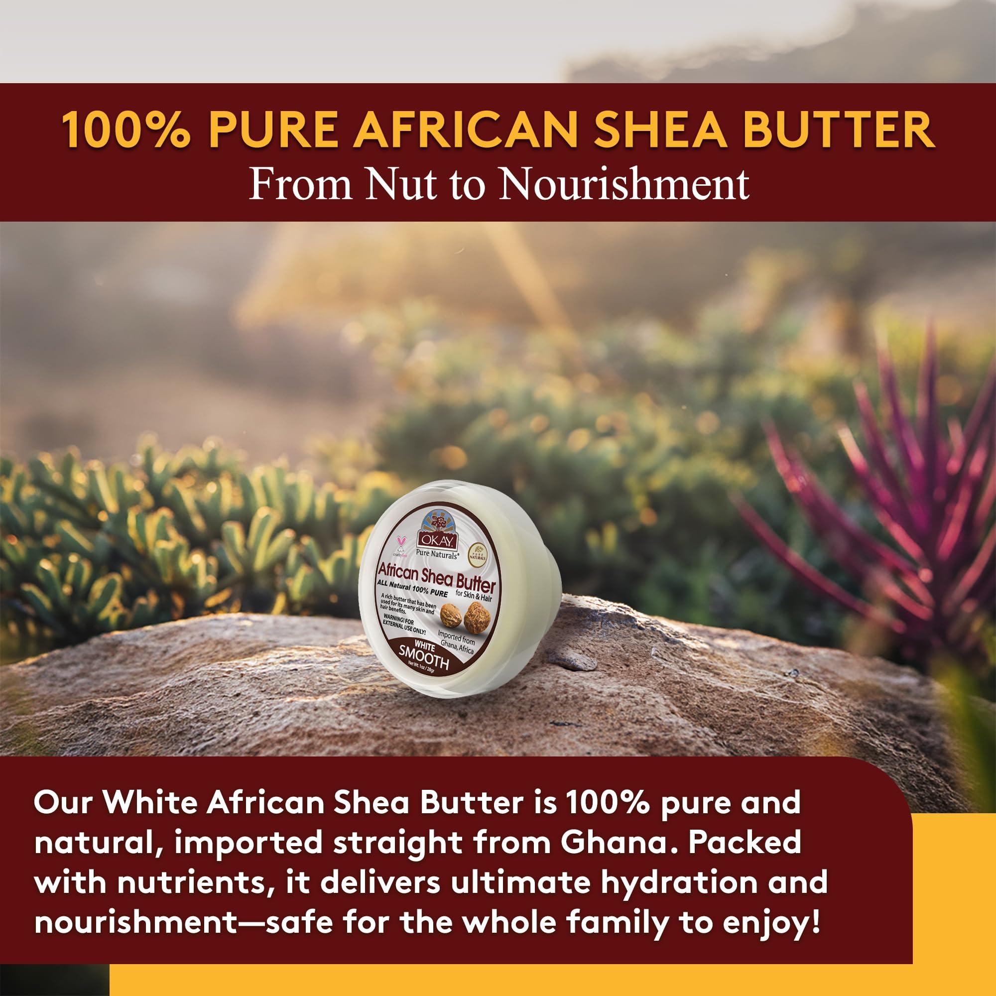 Okay OKAY Pure Naturals White Shea Butter for Hair and Skin - Raw African Shea Butter for Women and Men, Daily Moisturizer for Face and Body, Helps with Stretch Marks, Soothes Dry Skin - 1 Oz Jar