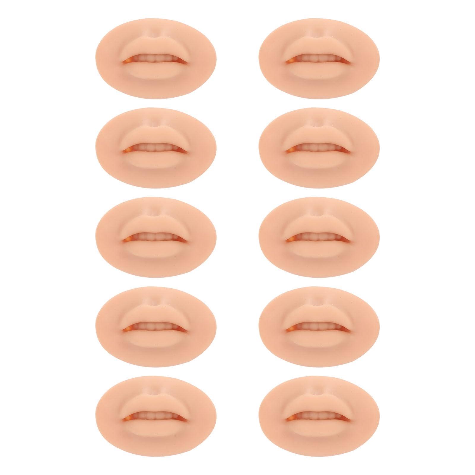 Diydeg Diydeg Fake Lips, 10PCS Silicone Soft Flexible 3D Open Mouth Easy to Apply Colour Practice Lips Highly Reproducible Portable Silicone Lips Model for Makeup Practice (Dark Skin